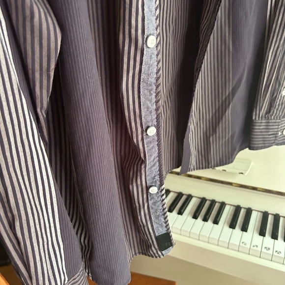 Point Zero Men's Black and Gray Striped Shirt L Semi Fit Y2K - Picture 9 of 16